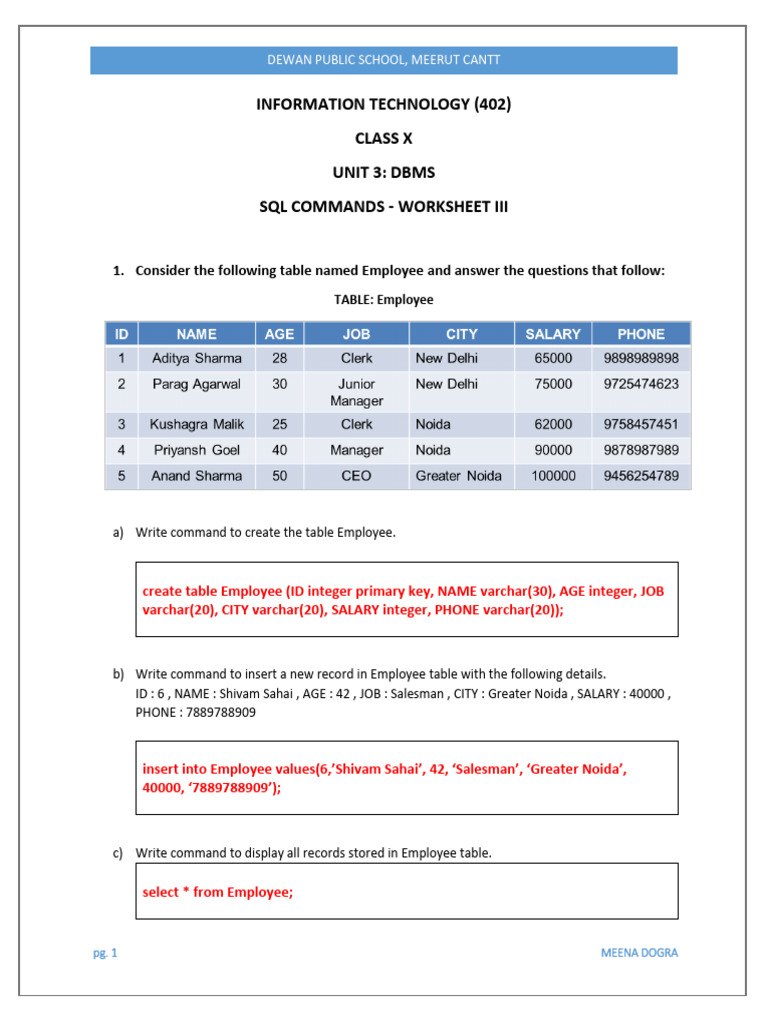 10 SQL Commmands - Worksheet Iii | PDF | Software Design | Data Model