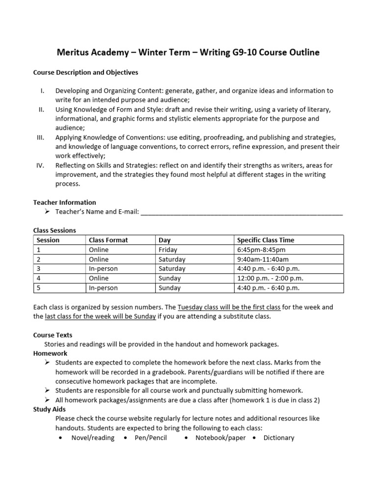 G9-10 Winter Writing Course Outline | PDF | Essays | Fallacy