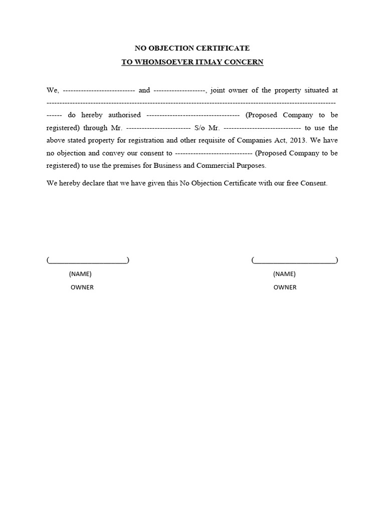 No Objection Certificate for Property Use | PDF