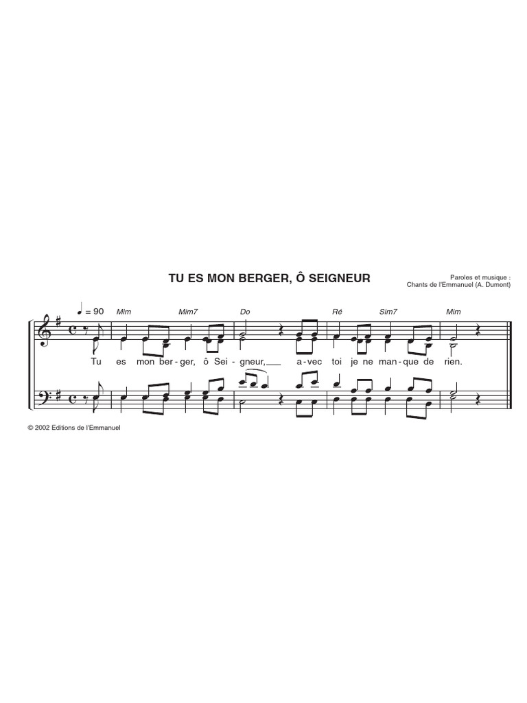 Paroles et partition : Tu es mon berger | PDF