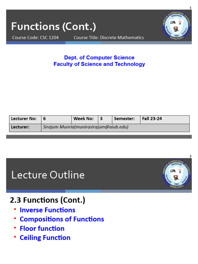 DM 6 FunctionsCont | PDF | Function (Mathematics) | Mathematical Objects