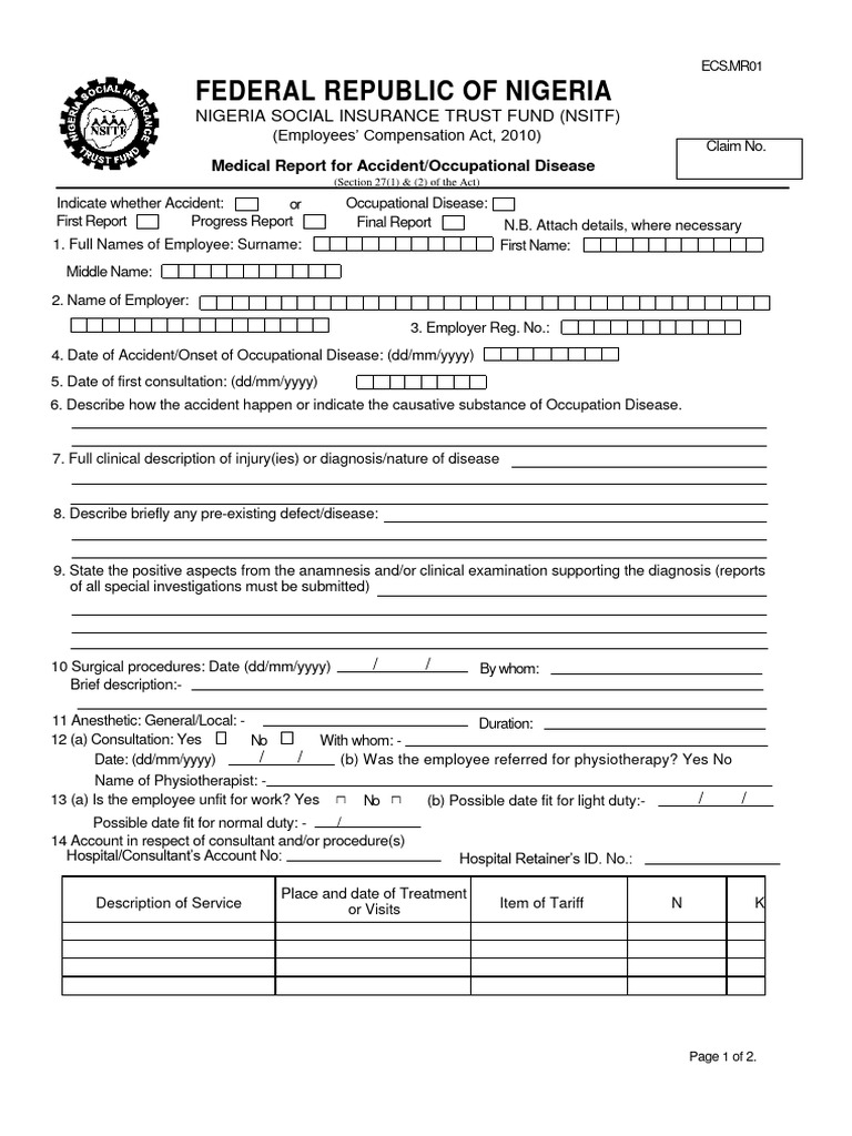 Medical Report for NSITF Claims | PDF | Medicine | Physical Therapy