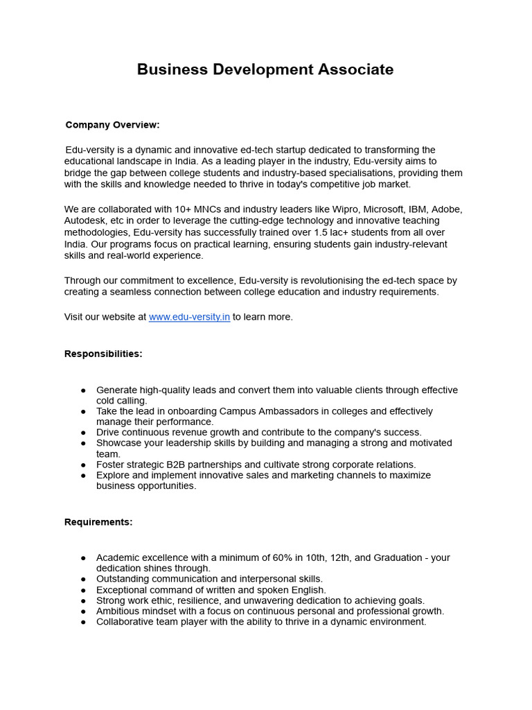 Business Development Associate | PDF | Educational Technology | Incentive
