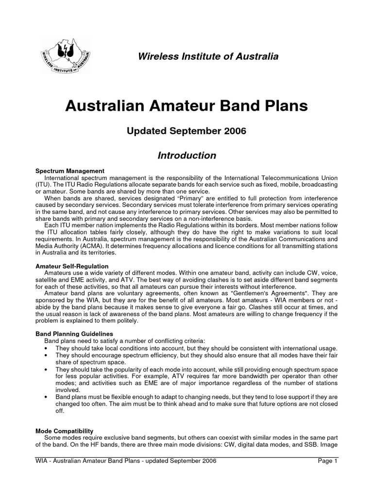 Australian Amateur Radio Band Plans | PDF | Radio Spectrum | Amateur Radio