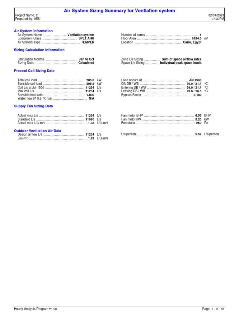 Air System Sizing for Cairo Ventilation | PDF | Window | Wall
