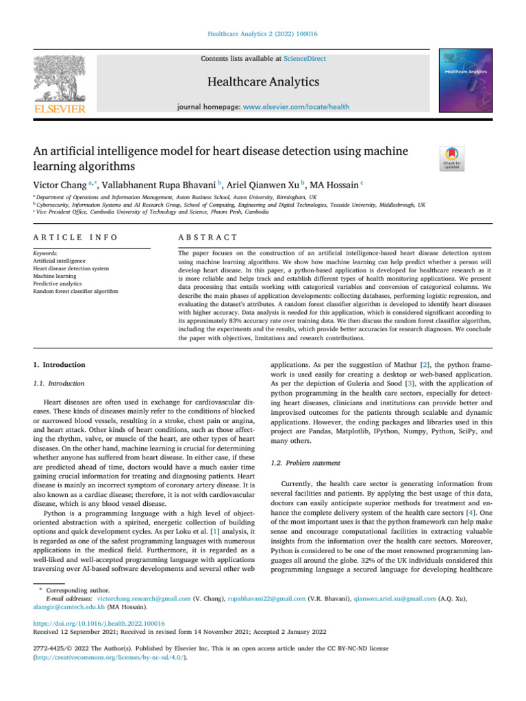 AI Model for Heart Disease Detection | PDF | Machine Learning ...