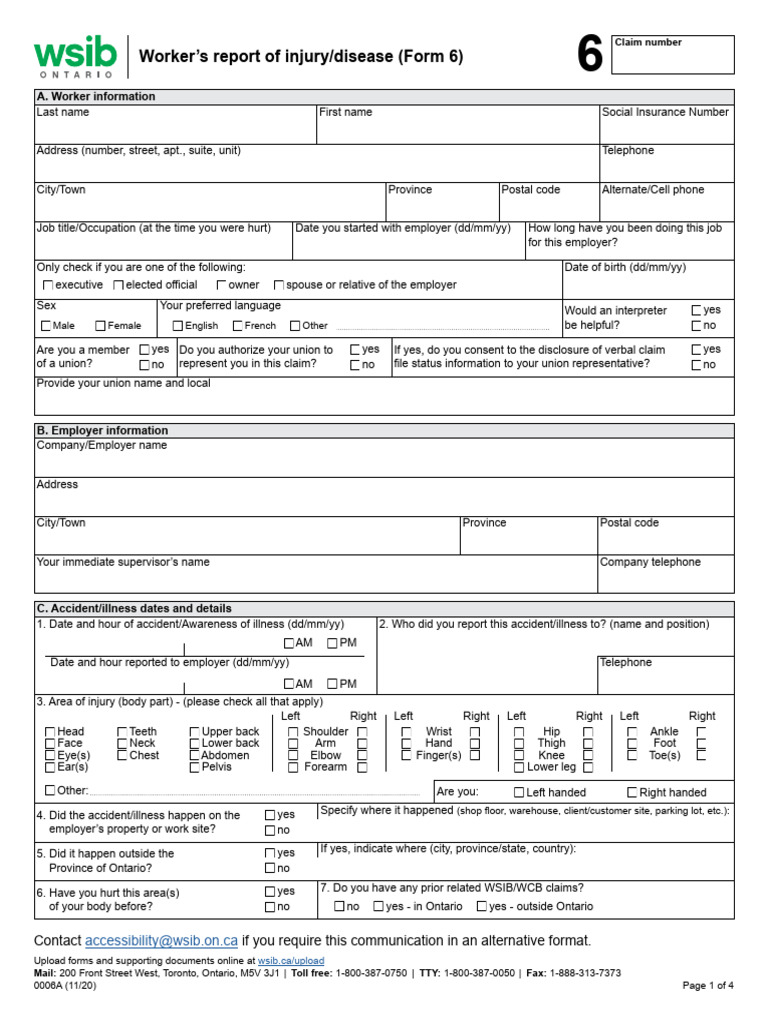 WSIB Form 6 PDF Occupational Safety And Health Employment