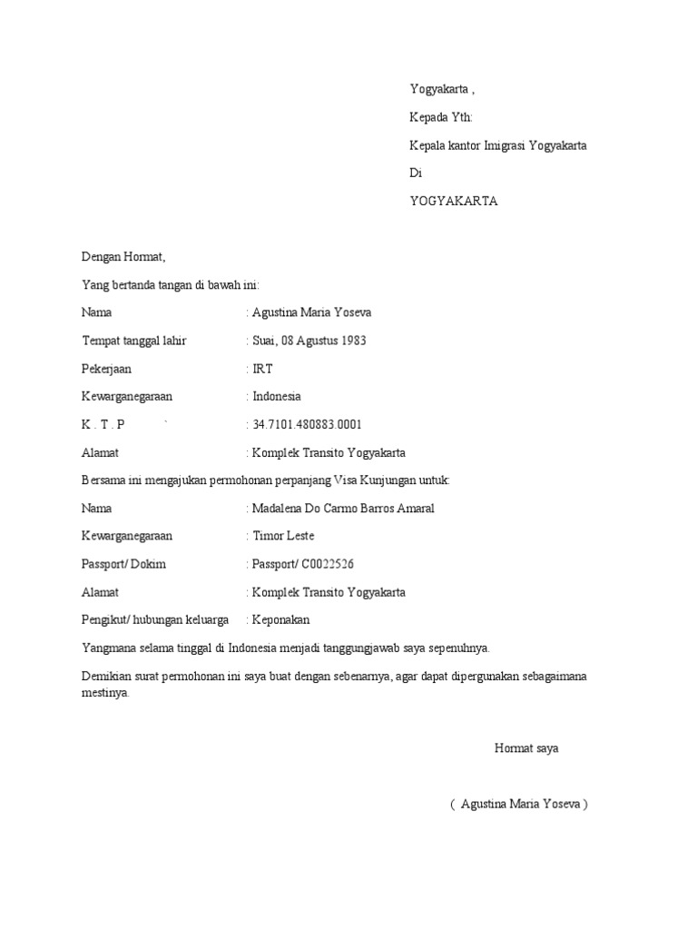 Contoh Surat Pernyataan Visa Detil Gambar Online