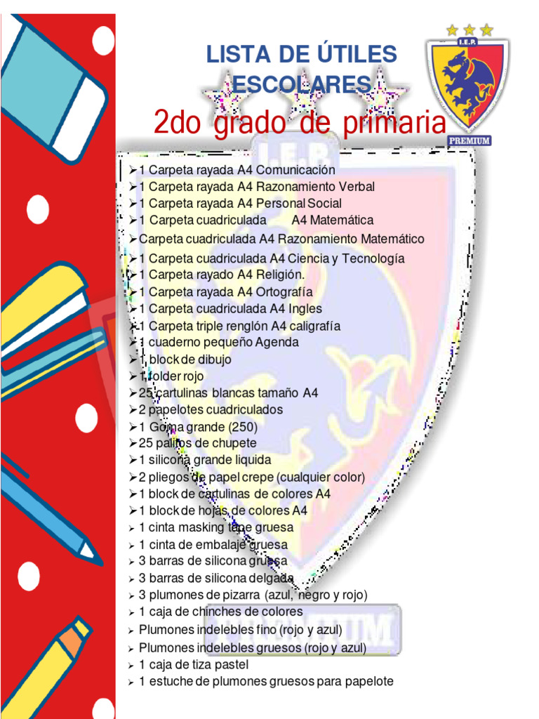 Útiles Escolares 2do Grado Primaria 2024 | PDF | Estudios de idiomas ...
