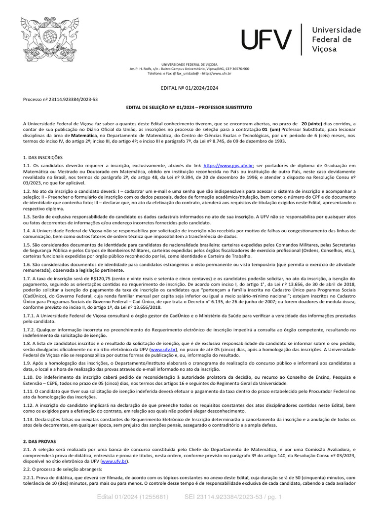 Seleção para Professor Substituto em Matemática | PDF | Equações ...