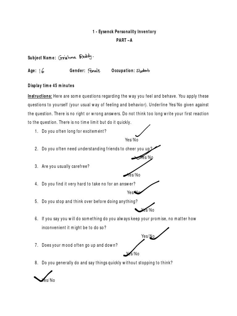 Eysenck Test Download Free Pdf Extraversion And Introversion