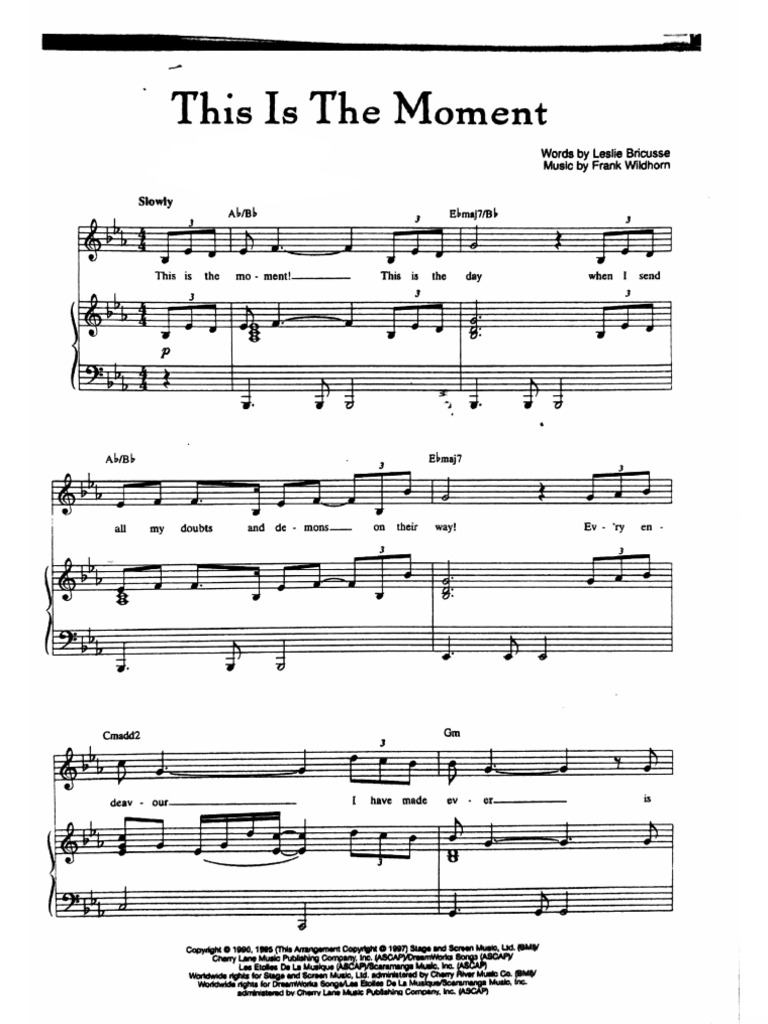 PDF-style sheet music for 'JEKYLL & HYDE - This Is The Moment' showing formal notation and theatrical musical structure