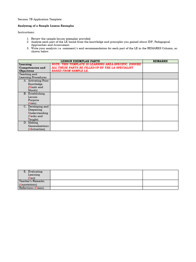 Science 7 - Session 7B Application Template | PDF | Self-Improvement ...