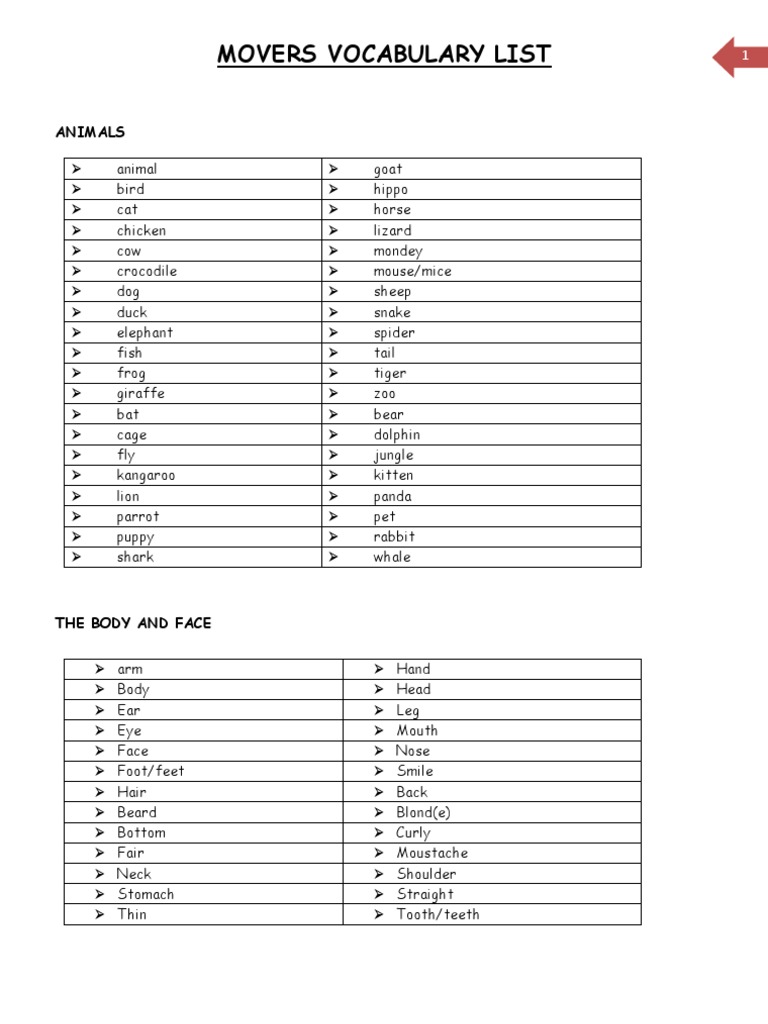movers-vocabulary-list-leisure-foods