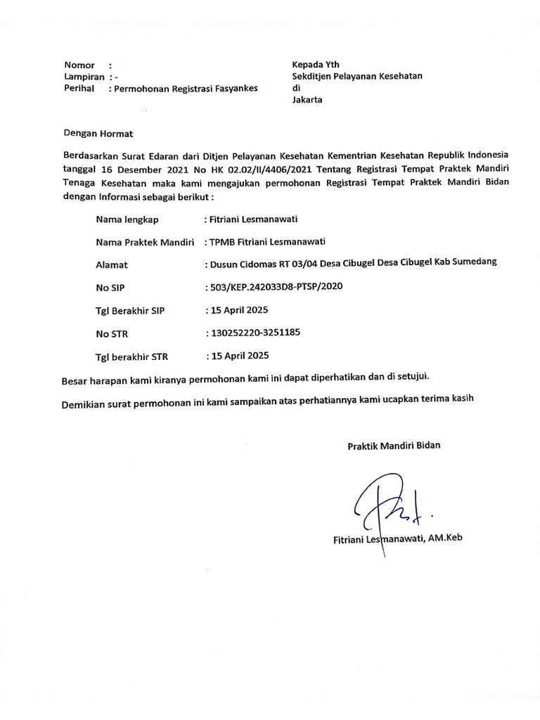 Surat permohonan registrasi fasyankes pdf