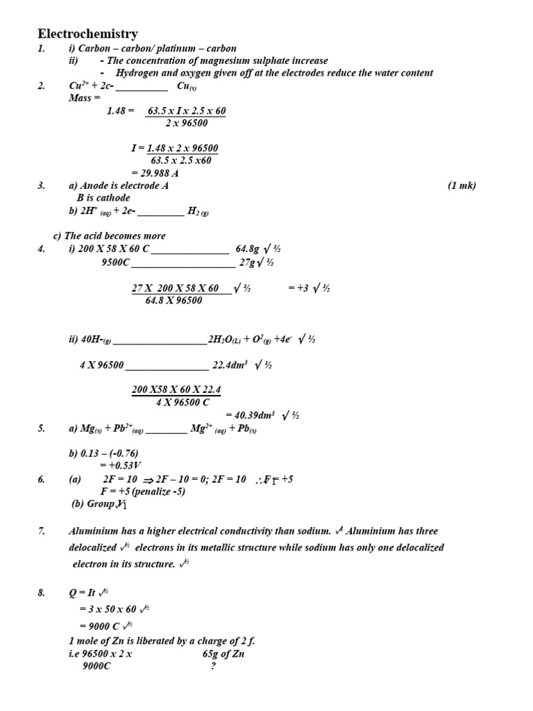 FORM 4 ELECTROCHEMISTRY ANS Teacher - Co - .Ke | PDF | Electrochemistry ...