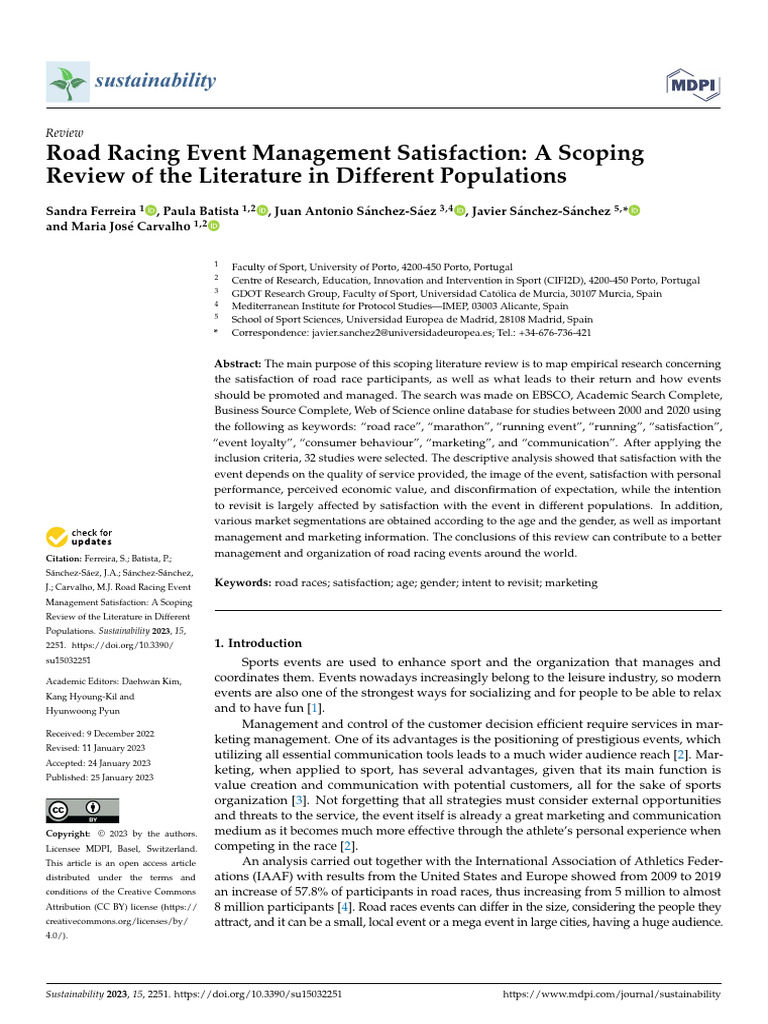 Road Racing Event Management Satisfaction: A Scoping Review of The ...