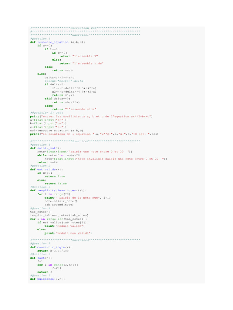 Résolution d'équations et notes en Python | PDF