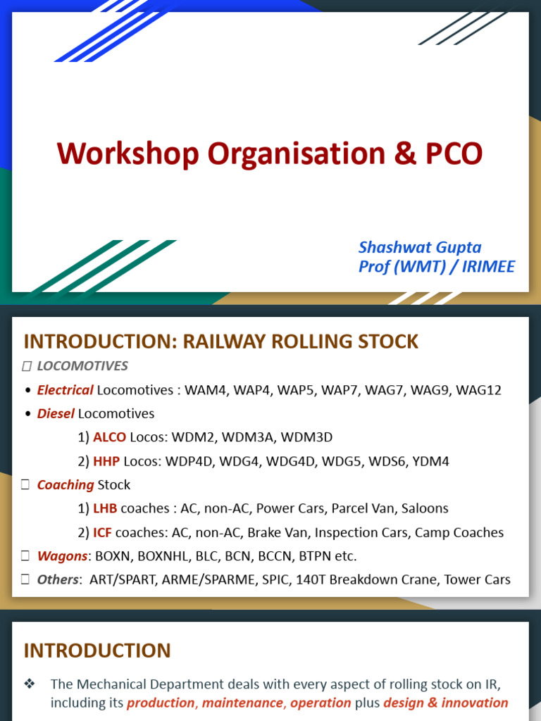 Workshop Organisation & PCO in Railways | PDF | Rolling Stock | Rail ...