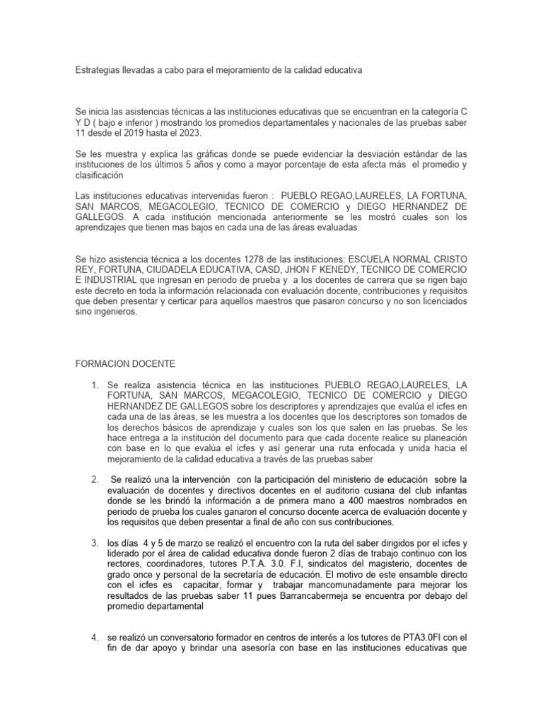 Mejora de Calidad Educativa en Instituciones | PDF