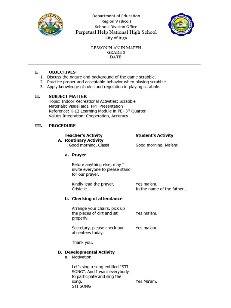 Grade 8 MAPEH Lesson Plan: STIs | PDF | Sexually Transmitted Infection ...