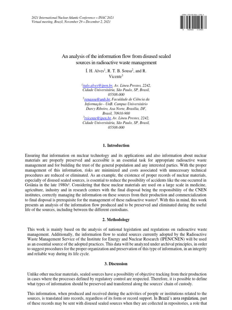 Analysis of Disused Sealed Sources Management | PDF | Information | Waste