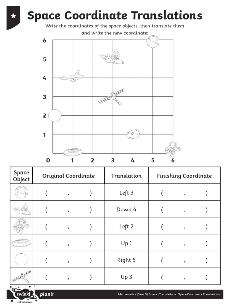 Space Coordinate Translations Home Learning Task Black and White | PDF ...