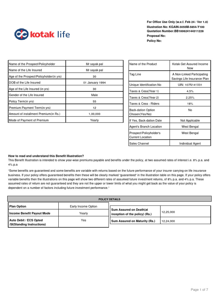 GAIN Early Income Option | Download Free PDF | Insurance | Life Insurance