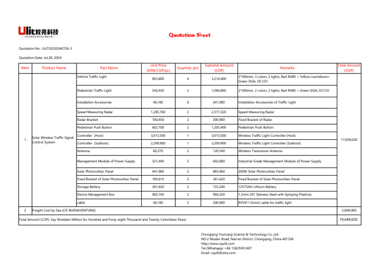 Solar Traffic Signal Quotation 2024 | PDF | Traffic Light | Photovoltaics