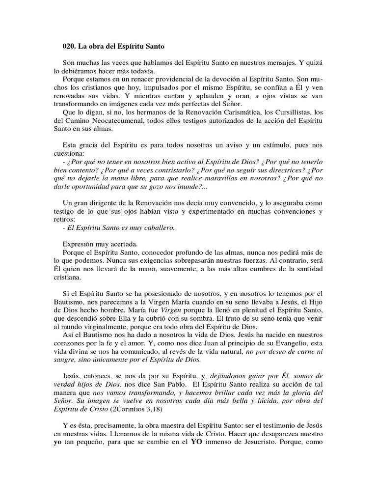 020 La Obra Del Espiritu Santo | PDF | Cristo (título) | espíritu Santo