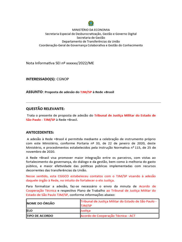 Adesão do TJM/SP à Rede +Brasil | PDF | Governança | Ministério ...
