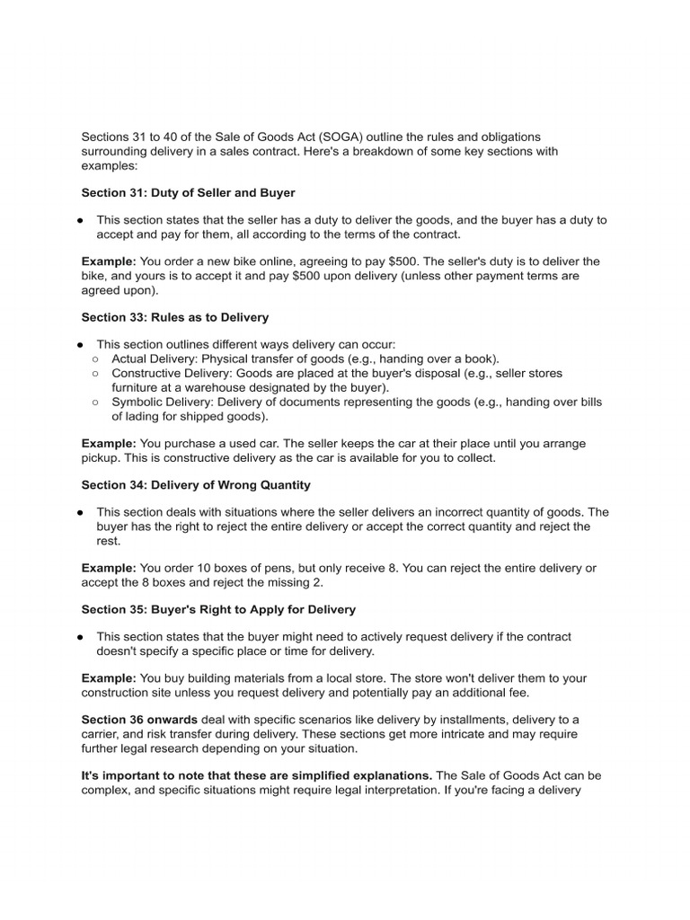 Explain the rules delivery section 31 to 40 with pdf