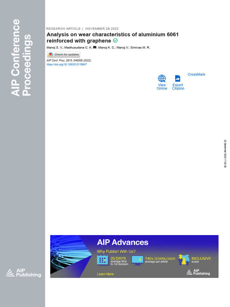 Wear Property of Aluminum 6061 Graphene Reinforced Composite | PDF ...