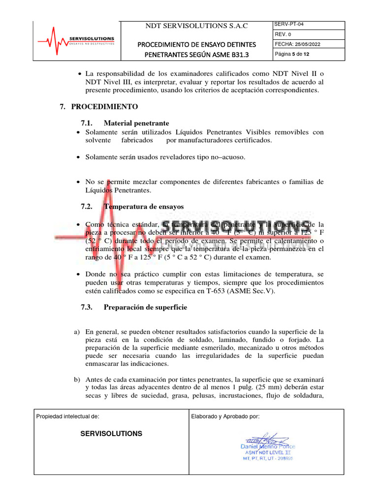 Procedimiento 7.1. Material Penetrante: Servisolutions | PDF | Solvente ...