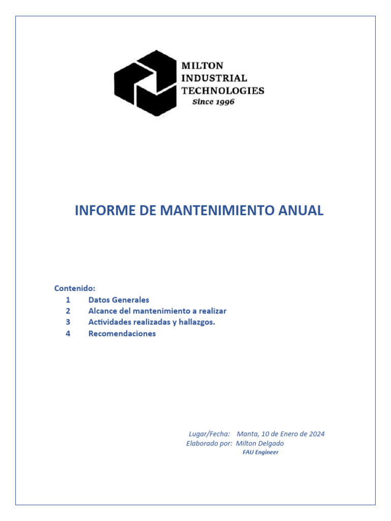 Informe de mantenimiento anual Distral | PDF | Agua | Temperatura