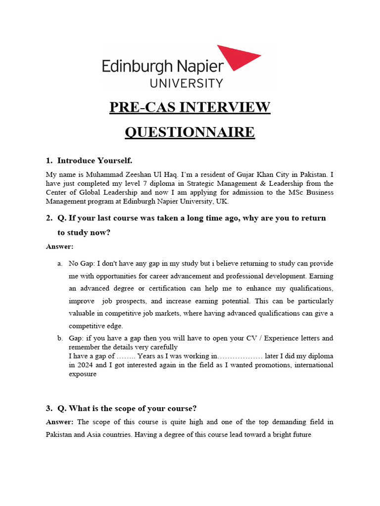 Pre-CAS Interview Insights for ENU Applicants | PDF | University ...