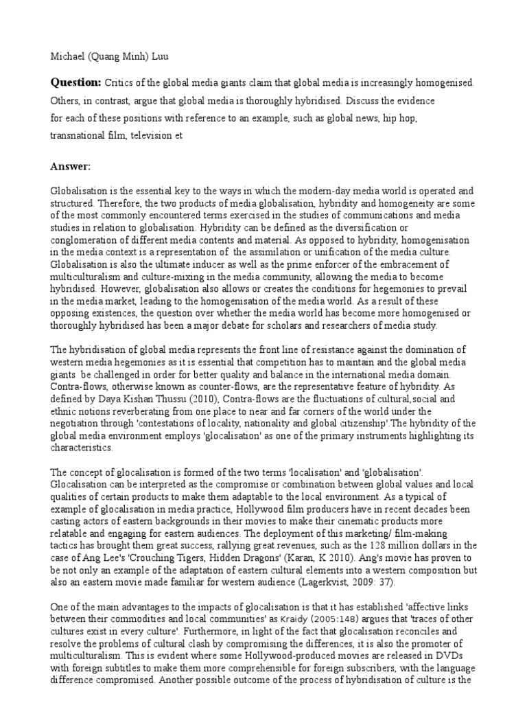 BCM 111 Essay PDF Globalization Bollywood