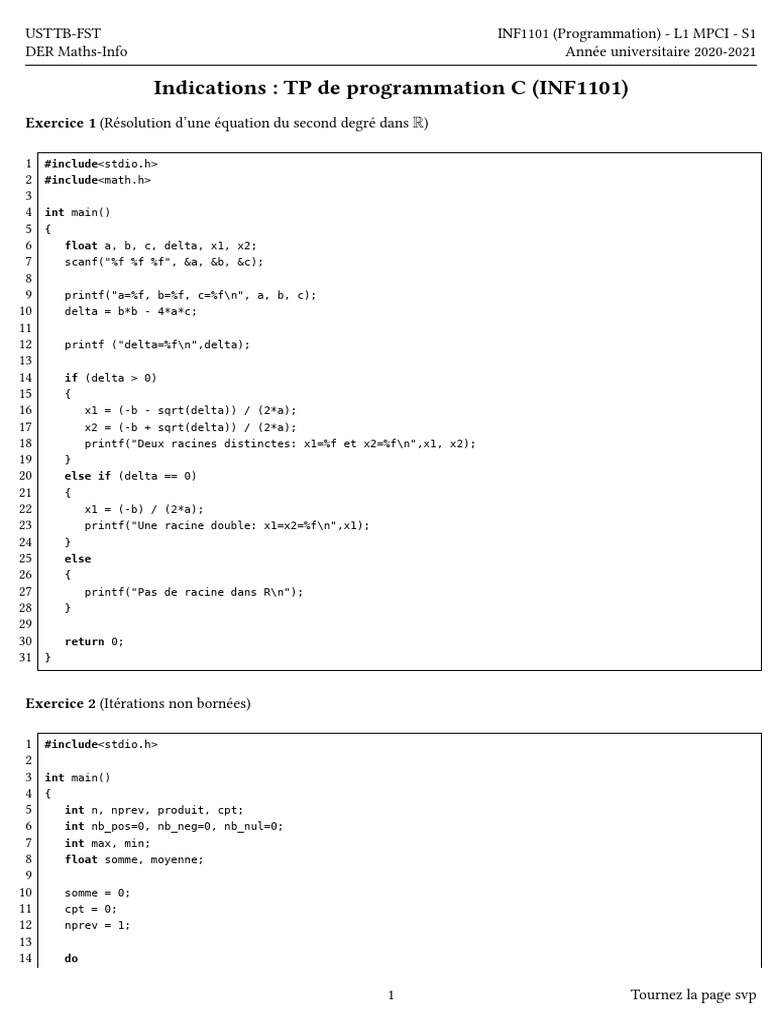 TP Programmation C: Exercices Pratiques | PDF | Programmation informatique