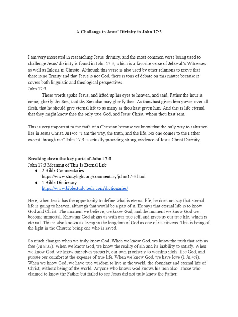 A Challenge To Jesus' Divinity in John 17 - 3 | PDF | God The Father ...