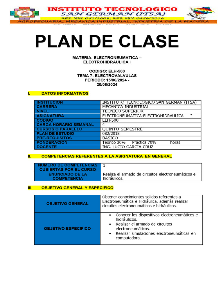 Plan de Clase 7 - ELH-500 MEC | PDF