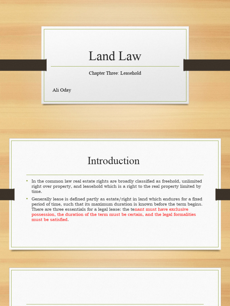 Land Law - Chapter Three Leasehold | PDF | Lease | Leasehold Estate