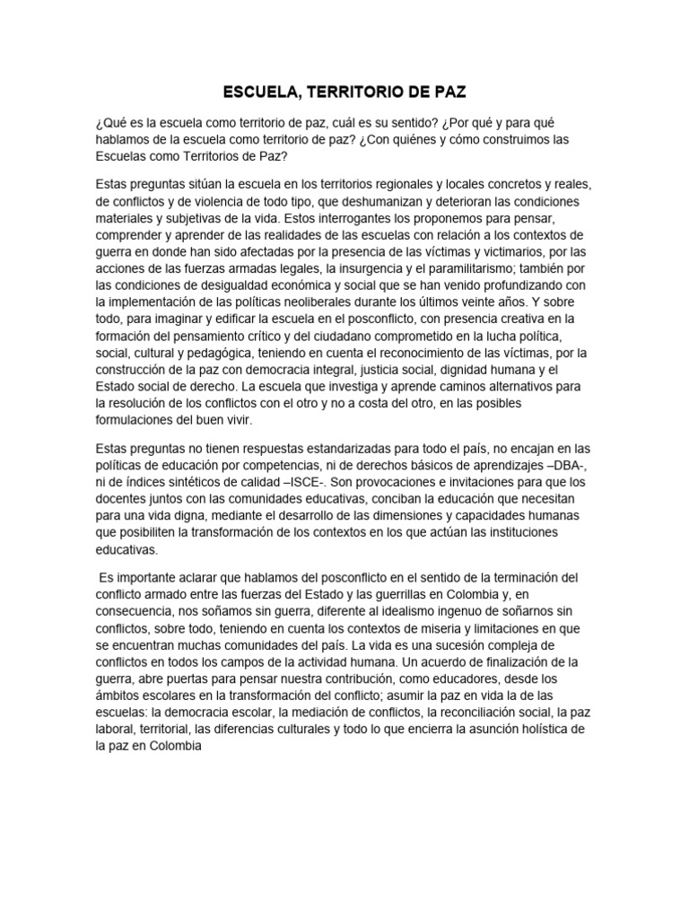 Escuela Territorio de Paz | PDF | Escuelas | Democracia