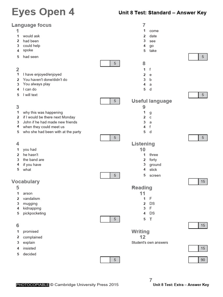 Unit 8 - Customisable Answer Keys | PDF