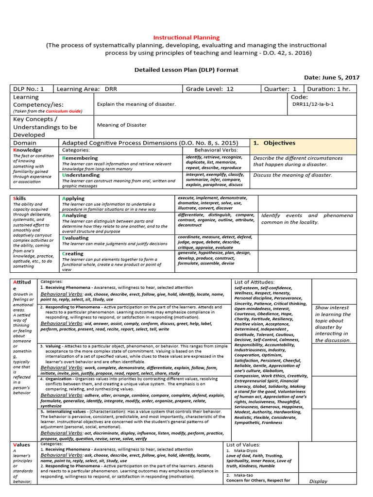 Detailed Lesson Plan on Disaster Awareness | PDF | Learning ...
