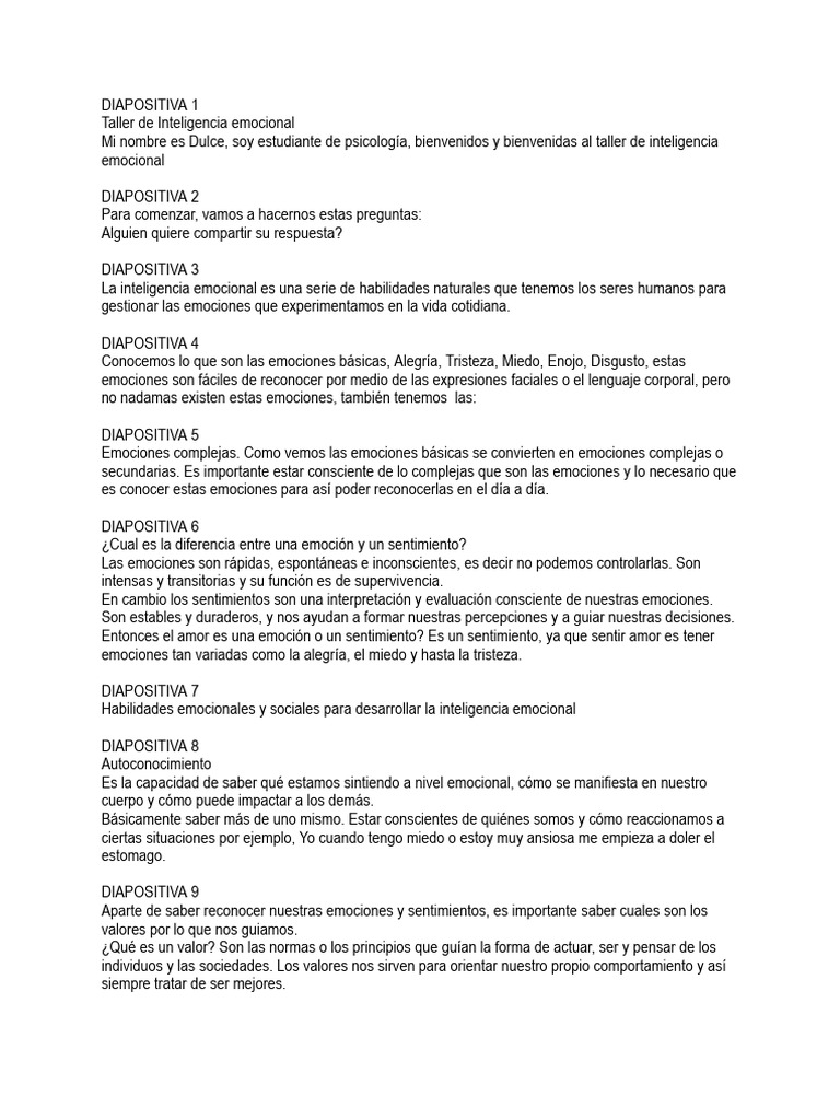 Notas Taller de Inteligencia Emocional | PDF | Las emociones ...