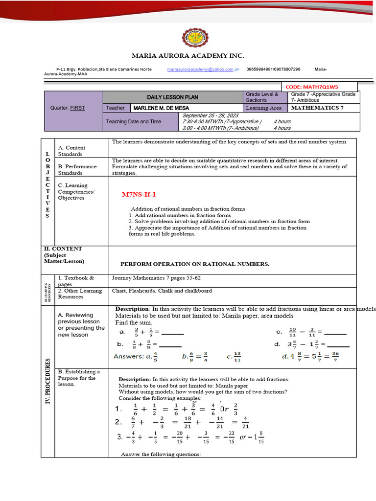 MATH7 Q1 Week 5 | PDF | Arithmetic | Mathematics