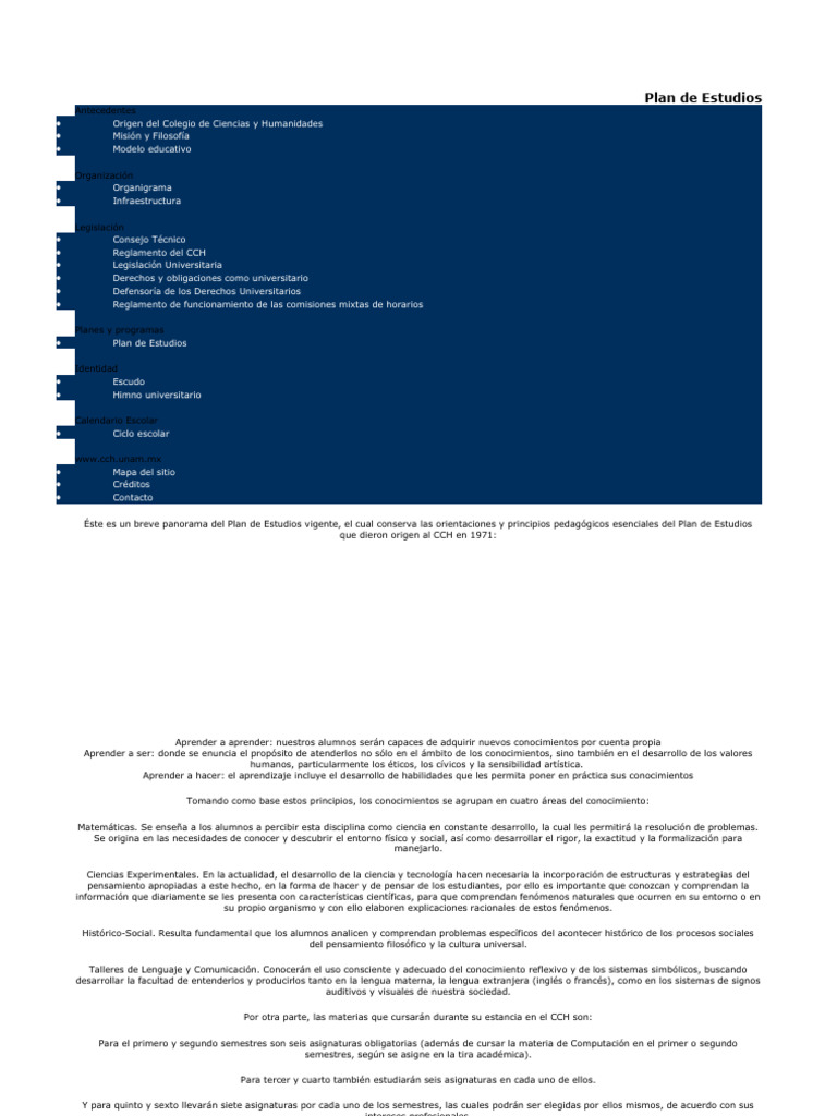 Plan de Estudios del CCH UNAM | PDF | Plan de estudios | Aprendizaje
