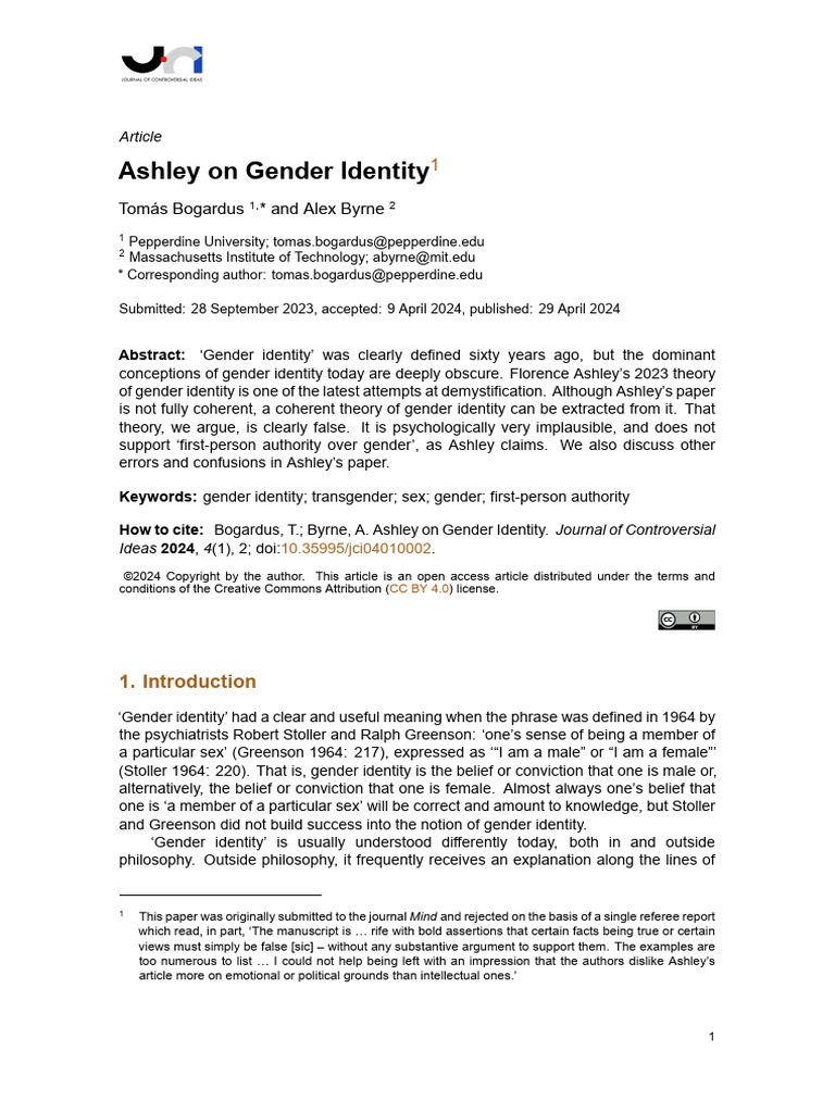 Ashley On Gender Identity | PDF | Gender | Gender Studies