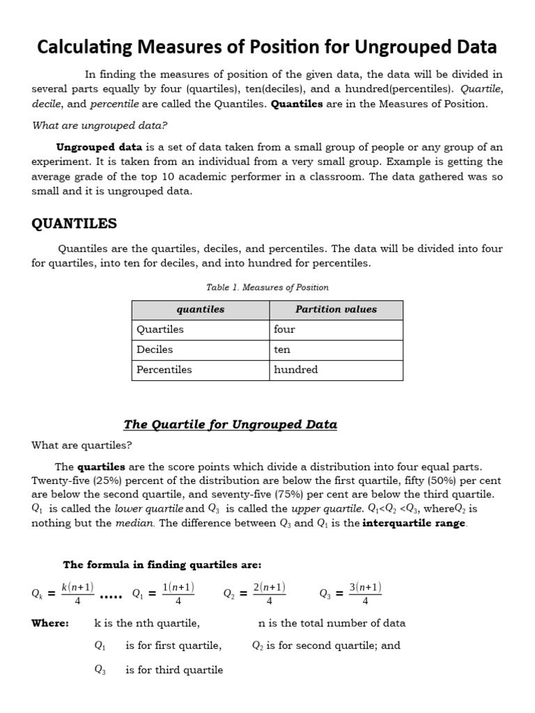Measures of Position for Ungrouped Data | PDF | Quartile | Quantile