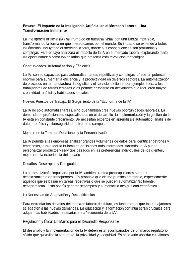 Impacto de la IA en el Mercado Laboral | PDF | Inteligencia artificial ...